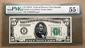 1928A $5 FRN BOSTON Fr. 1951-A / PMG 55 EPQ Ser# A 14264346 A - Picture 1 of 3