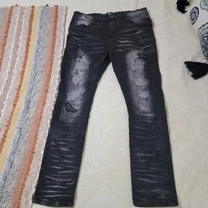 Grindhouse Black Acid Wash Straight Distressed Denim Jeans Skateboard Mens 38 - Picture 1 of 11
