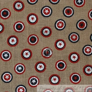 BonEful Fabric FQ Cotton Quilt VTG Brown BURLAP Red White Blue Dot Super Hero US - Picture 1 of 8