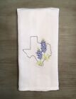 Embroidered Texas Bluebonnets Lupine  Flowers on White Cotton Kitchen Dish Towel