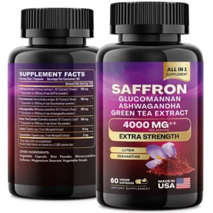 Pure Saffron Extract Capsules-Mood & Vision Pills-2 Month Supply 4000MG - Picture 1 of 12