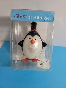 Penguin Hand Blown Glass Christmas Glitter Ornament Decoration 4 x 3 Inches - Picture 1 of 8