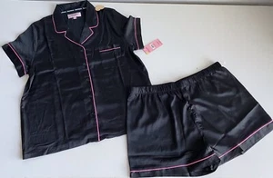 Juicy Couture Pj Set Women’s Sz L Rhinestones Studded Logo In Back Satin Black - Picture 1 of 13
