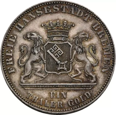 Бремен 1863 Unc 1 Талер Фестиваль Стрельбы Серебро Германия Немецкое Государство - Изображение 1 из 4