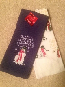 C. NICHOLAS SQUARE "Warm Wishes" 2-Pack Christmas Snowman Toallas de cocina - Imagen 1 de 4