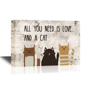 wall26 - Canvas Wall Art - All You Need is Love and a Cat - 12x18 inches - Picture 1 of 4