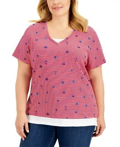 nWT Karen Scott Plus Size Two-Fer Layered Look Nautical Knit Top 1X 2X - Picture 1 of 8