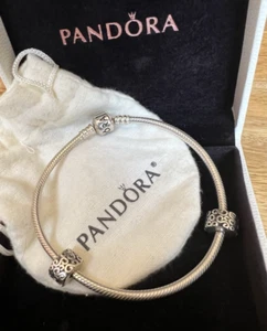 Pandora 8.5 Inch Sterling Silver Charm Bracelet Barrel Clasp and 2 Spacer Beads - Picture 1 of 9