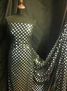Schöner schwarzer Chiffon mit silbernen Tupfen Punkten Stoff 148 cm 58" Kleid Kunst - Bild 1 von 7