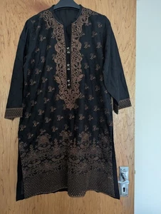 Black Kurta With Beautiful Bronze Embroidery And Cutwork Size M - Picture 1 of 8