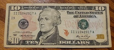 2006 $10 DOLLAR BILL FANCY BIRTHDAY NOTE Anniversary SERIAL NUMBER 11042017  - Image 1 of 4