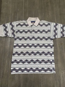 Vintage Wrangler Western Shirt Mens Large Gray Striped Aztec Polo Short Sleeve - Picture 1 of 10