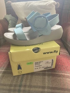 Fly London Women's Blue Leather Wedge Sandals Size UK 5, EU 38 - Picture 1 of 6