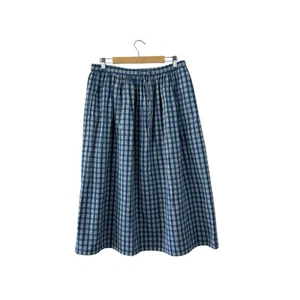 Orvis Medium Midi Skirt Plaid A-Line Blue Cotton Elastic Waist Pockets Womens - Picture 1 of 9