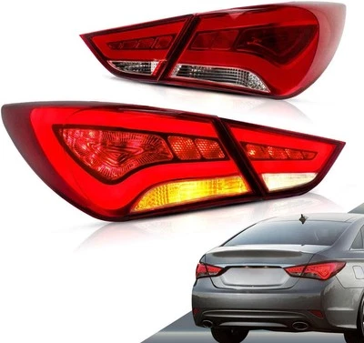 For 2011-2014 Hyundai Sonata LED Tail Lights Red Clear Rear Lamps Assembly Pair - Image 1 of 4