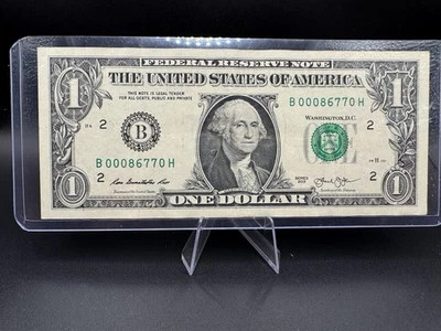 💵 2013 $1 Fancy Low Serial B00086770H 💎 Crisp Collectible Note - Image 1 of 2