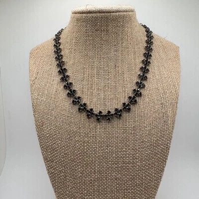 复古 Carolee 黑色玛瑙项圈枪金属项链花卉 — 第 1/4 张图片