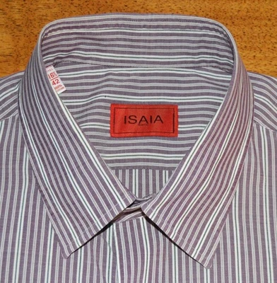 Isaia Napoli *Italia* 16.5 36 apagado púrpura rayas 100% algodón camisa de vestir w7j2 Foto 1 de 4