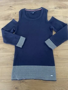 Tommy Hilfiger Womens Navy Crew Neck Cold Shoulder Cotton Knit Jumper XS - Picture 1 of 4