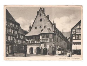 2103 Deutschland Halberstadt Rathaus vom Fischmakt Straßenbahn Postkarte 1933 - Bild 1 von 2