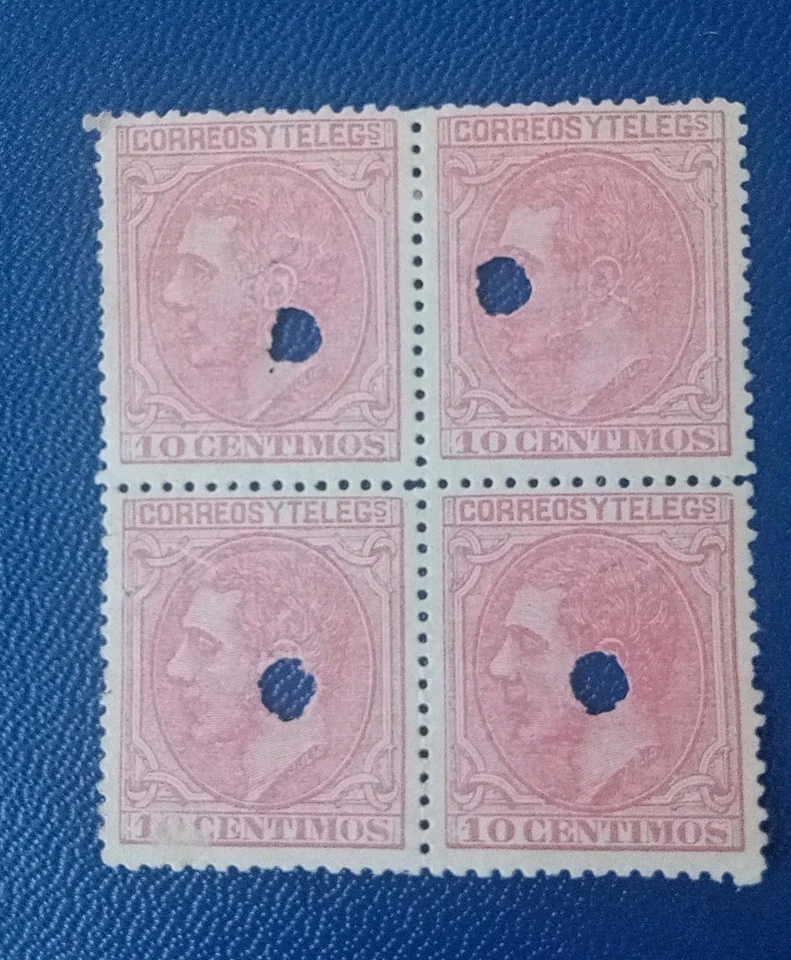 SELLOS ESPAÑA USADOS 1879 TELÉGRAFOS ALFONSO XII. BLOQUE 4 EDIFIL 202T. 10 CTS. - Imagen 1 de 2