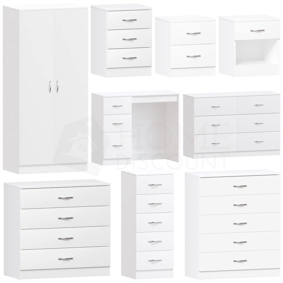 White Chest of Drawers Modern Bedroom Furniture Bedside Table Wardrobe Desk - Image 1 of 1