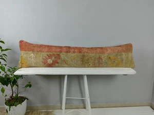 Vintage 12x48 Kilim Pillow | Handmade Turkish Lumbar Cover Rug Wool - Picture 1 of 14