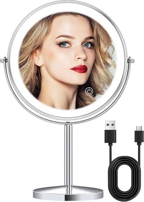 QIBAXXYL 8" Lighted Makeup Mirror | Rechargeable 1X/10X Double-Sided Vanity Mirr - Image 1 of 4