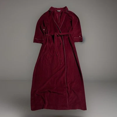 Vintage Pierre Cardin Paris New York Burgundy Velour Robe 70s Belted Medium - Image 1 of 4