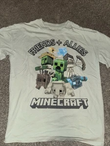 Minecraft Shirt “Friends Allies” Graphic Back & Front  Kids Small Light Green - Picture 1 of 6