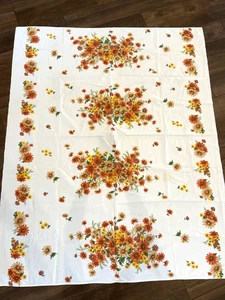 Vintage Floral Tablecloth Orange Yellow Daisy 61" X 50" Cottagecore Country 1950 - Picture 1 of 7