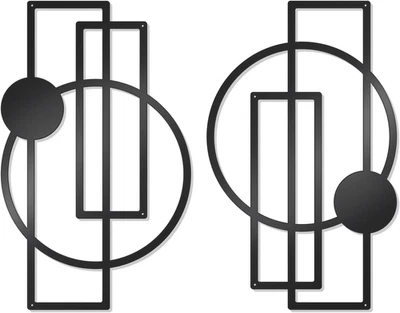 OYEFLY 2 Pcs Metal Abstract Wall Art,Modern Geometric Decor (Black, Style 1) - Image 1 of 4
