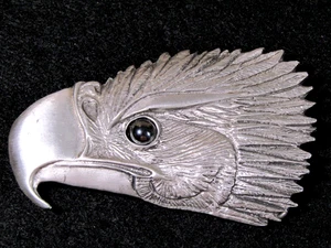 Vintage Frederick Fine Pewter Canada Bald Eagle Head Belt Buckle 3" - Picture 1 of 7