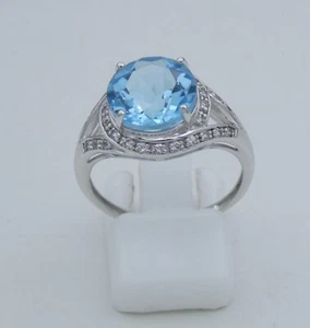 Anillo mujer topacio y circonitas 375 - oro 9K talla 56 (17,8 mm Ø) ¡Como nuevo! - Imagen 1 de 9