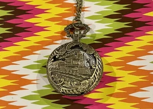Locomotive Quartz Filigree Pocket Watch Bronze - Picture 1 of 4