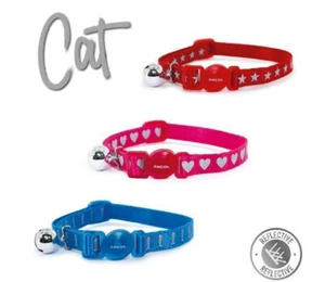 Cat Collar Reflective Ancol Safety Buckle Blue Fish Red Hearts Red Stars - Picture 1 of 11