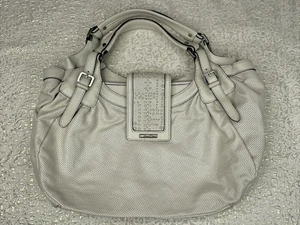 Calvin Klein Ivory Soft Perforated Genuine Leather Hobo Tote Bag Purse NEW - Picture 1 of 10