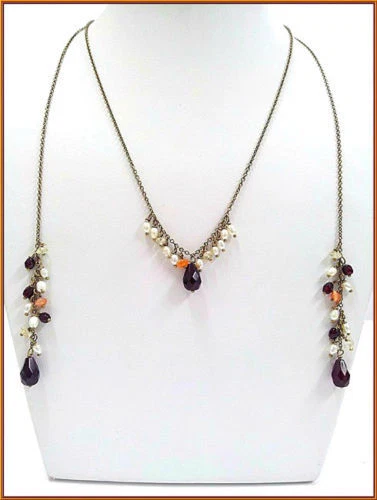 NOVO COLAR DE CORRENTE LONGA DE OURO PEREGRINO DINAMARCA LINDOS CRISTAIS PÉROLAS VINTAGE - Imagem 1 de 1