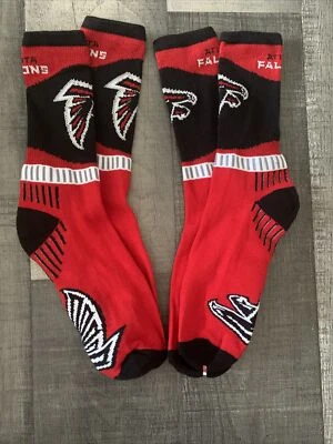 ATLANTA FALCONS NFL FOOTBALL LOGO SPORT FAN CREW SOCKS LARGE 2 PAIR SET