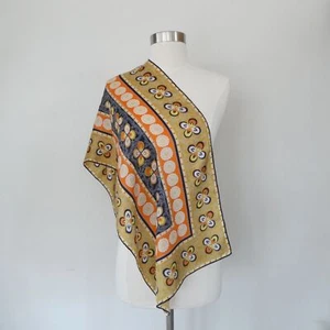Sally Gee Oblong Scarf Silk Asian Floral Motif Gold 15x44 inch Japan Vintage - Picture 1 of 4
