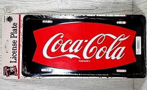 Coca-Cola License Plate Black Framed Red Emblem Embossed Sign - Picture 1 of 6