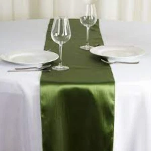Olive Green Satin Table Runners, 30cm x 274cm, 12" x 108" - Picture 1 of 1
