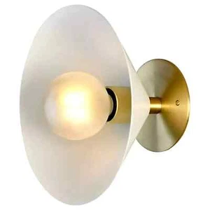 1 Light Curved Brass Shade Handmade White Modern Brass Mid Century Wall Scone - Picture 1 of 3