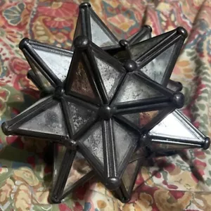 Vintage Mirror GLASS Moravian Star Moroccan CANDLE HOLDER Table Top Geometric - Picture 1 of 8