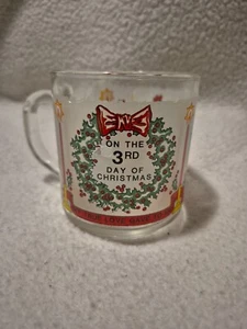 Luminarc 3rd Third Day Christmas Glass Coffee Tea Mug Three French Hens Vtg - Picture 1 of 7