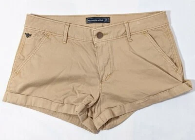 Mini Pantalones Cortos Chinos ABERCROMBIE & FITCH Para Mujer Amarillo Tiro Bajo Ajuste Regular Puños Talla 26 Foto 1 de 4