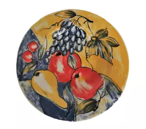 Pier 1 Italia Cerámica Amarillo Azul Rojo Fruta Pera Uvas de Manzana Tazón - Imagen 1 de 7
