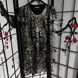 M&S  Womens Black Mix floral Print Sleeveless  Dress Size 12 sequin - Picture 1 of 8