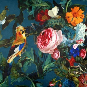 Luxury Designer Eco-Velvet UK Fabric Upholstery Curtain Metre Birds In Paradise - Picture 1 of 43