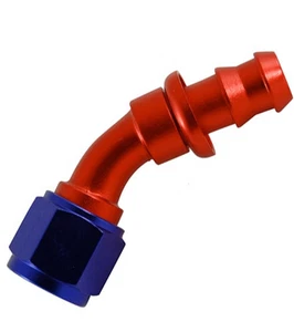 AN 12 45 Degree Push On Hose End Red & Blue - Picture 1 of 1